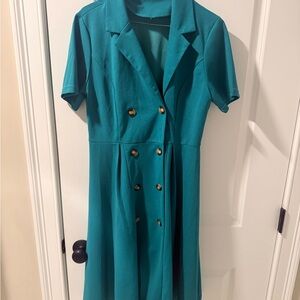 Elegant Teal Double-Breasted Dress